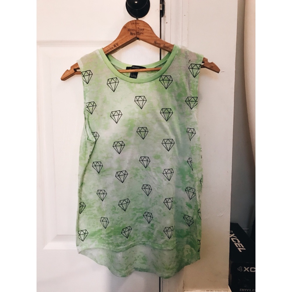 Green boho indie tie dye diamond tank